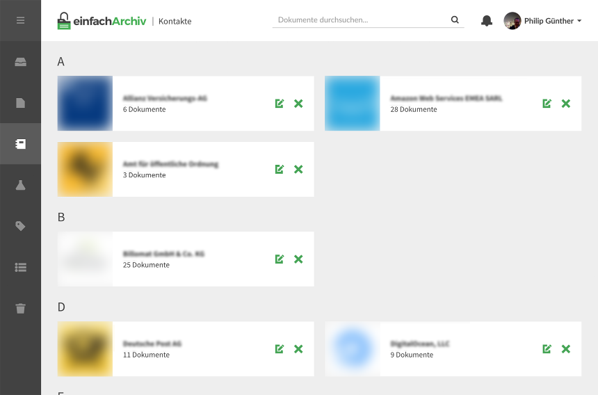 Kontaktliste aus Absendern und Empfängern